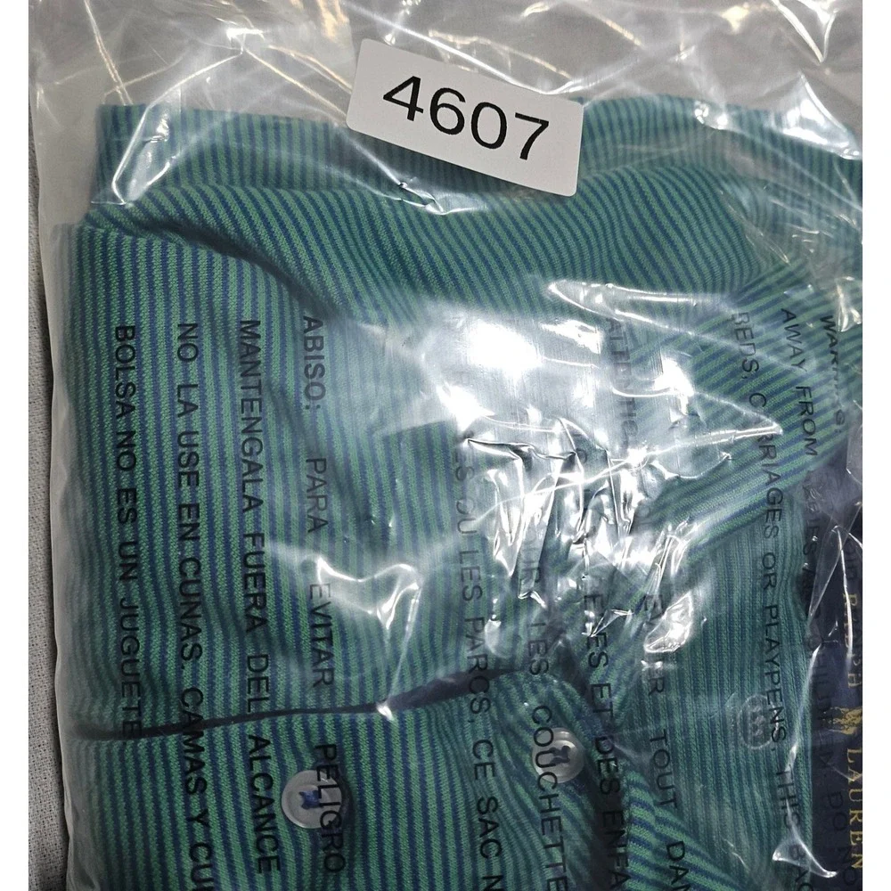 Ralph Lauren Polo Shirt Mens XL Green Blue Striped Short Sleeve Classic Fit Logo